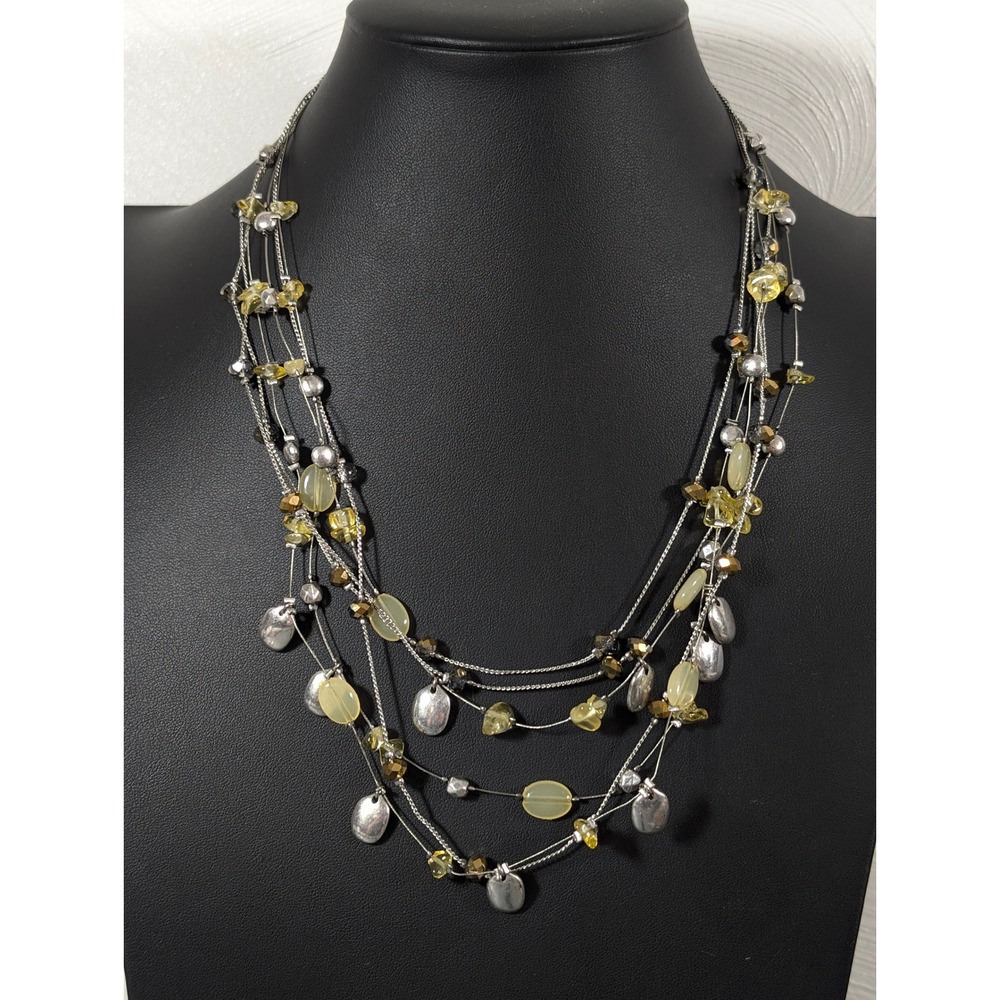 Coldwater Creek Yellow Glass Bead Multi Strand Necklace Silver Tone 20 Inch